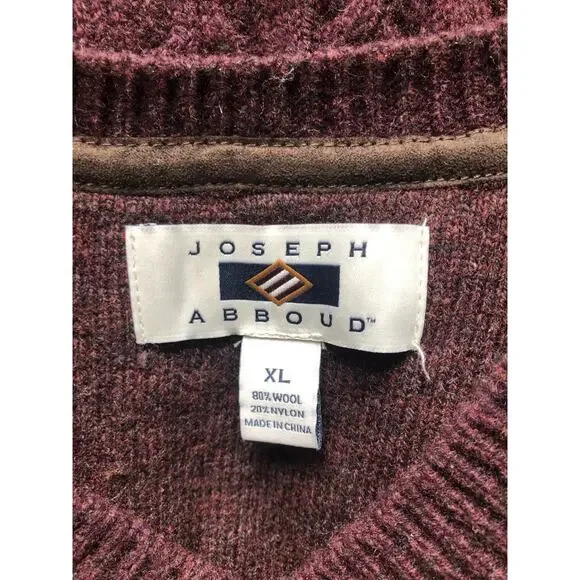 Joseph Abbound Mens Wool Burgundy Sweater V Neck XL
